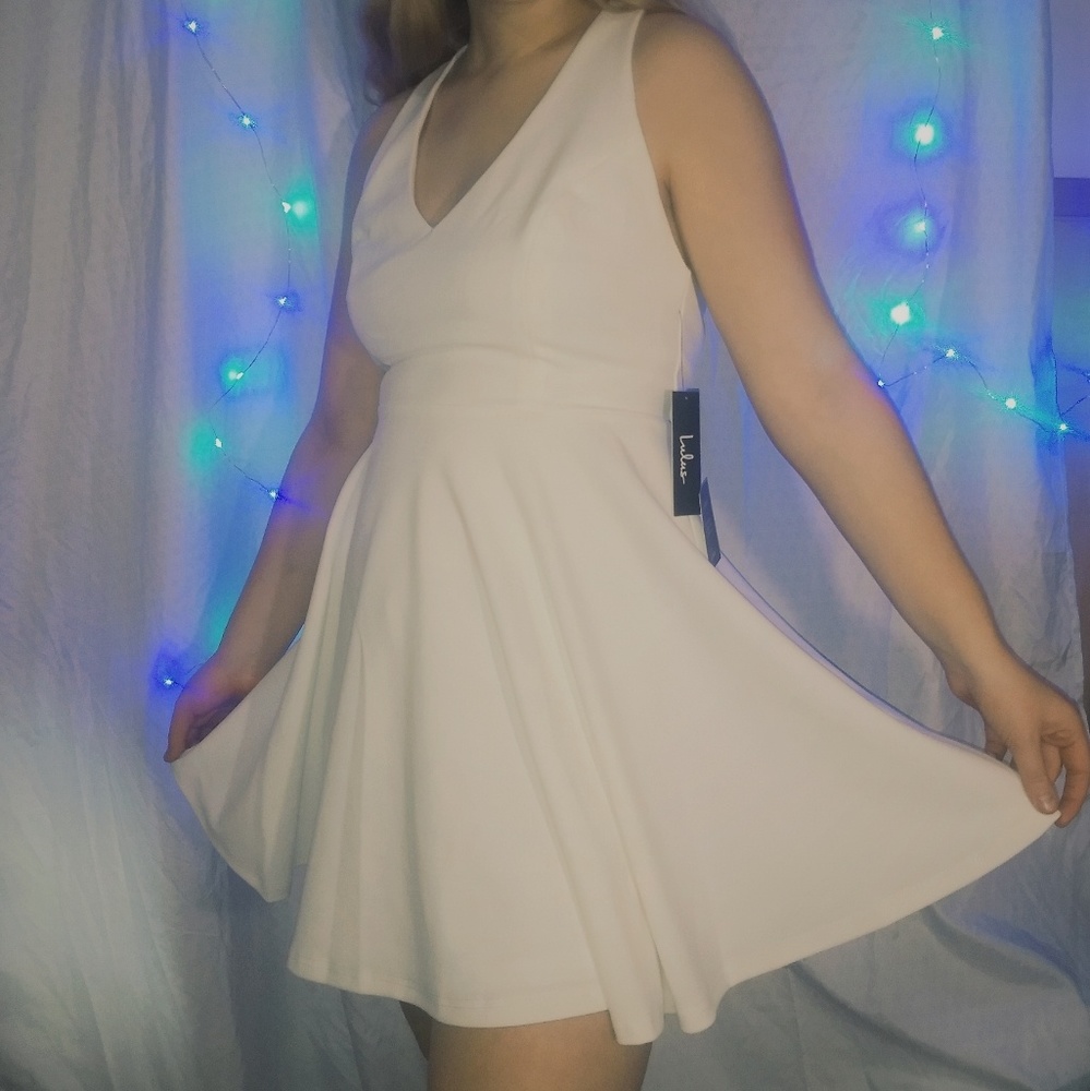 White V-Neck Skater Dress